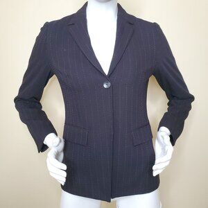 Mastina Black One Button Blazer with Brown Stitching SZ 4